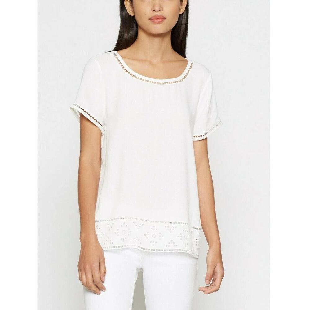 Joie Kadence Top Womens L White Eyelet Cutwork Crew Neck Short Sleeve